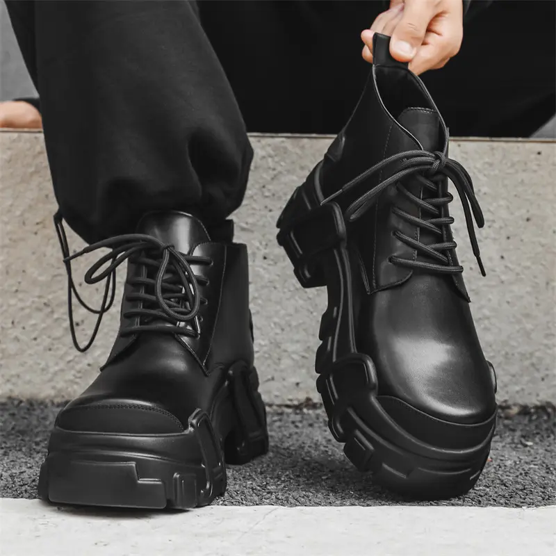 mens luxury fashion punk rock dress platform shoes black stylish original leather shoes cowboy ankle boot designer short botas