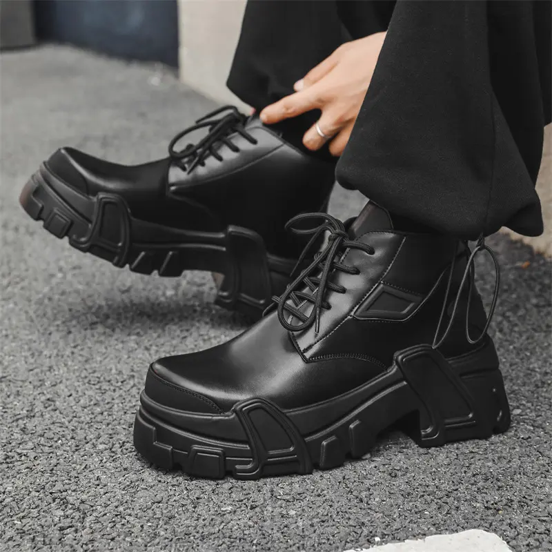 mens luxury fashion punk rock dress platform shoes black stylish original leather shoes cowboy ankle boot designer short botas