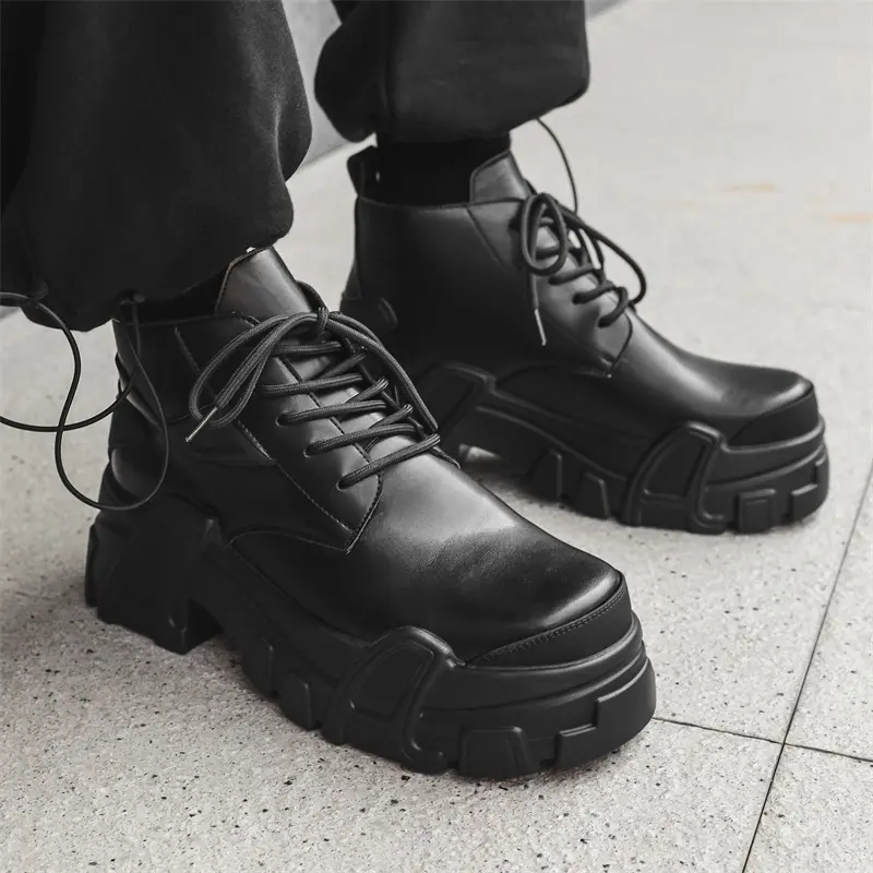 mens luxury fashion punk rock dress platform shoes black stylish original leather shoes cowboy ankle boot designer short botas