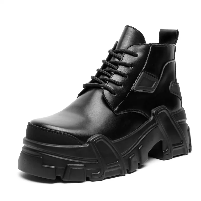mens luxury fashion punk rock dress platform shoes black stylish original leather shoes cowboy ankle boot designer short botas
