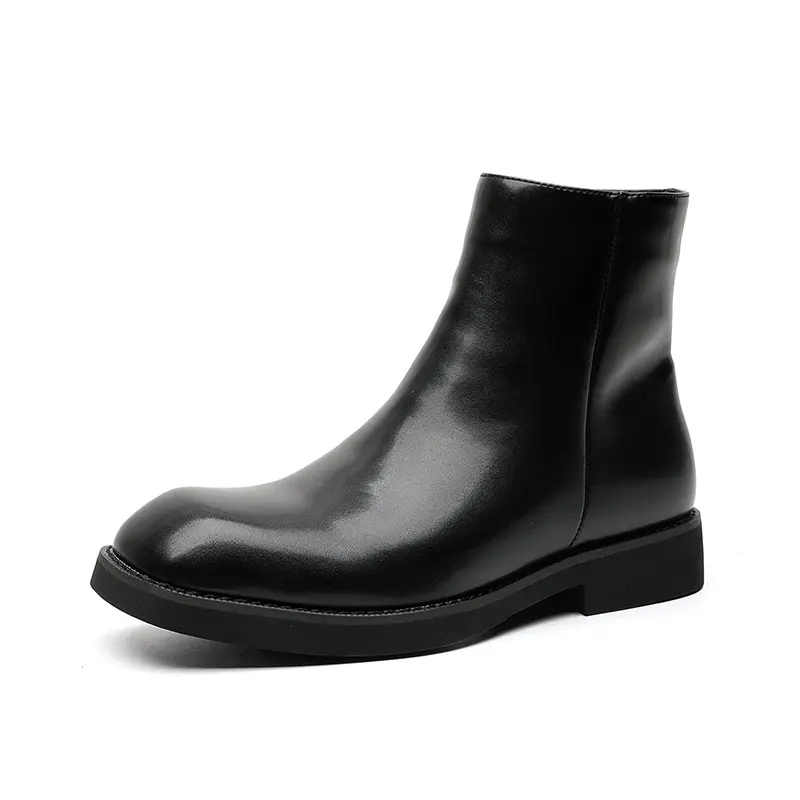 England style mens chelsea boots fashion square toe shoes stage nightclub dress cowboy genuine leather boot black short botas