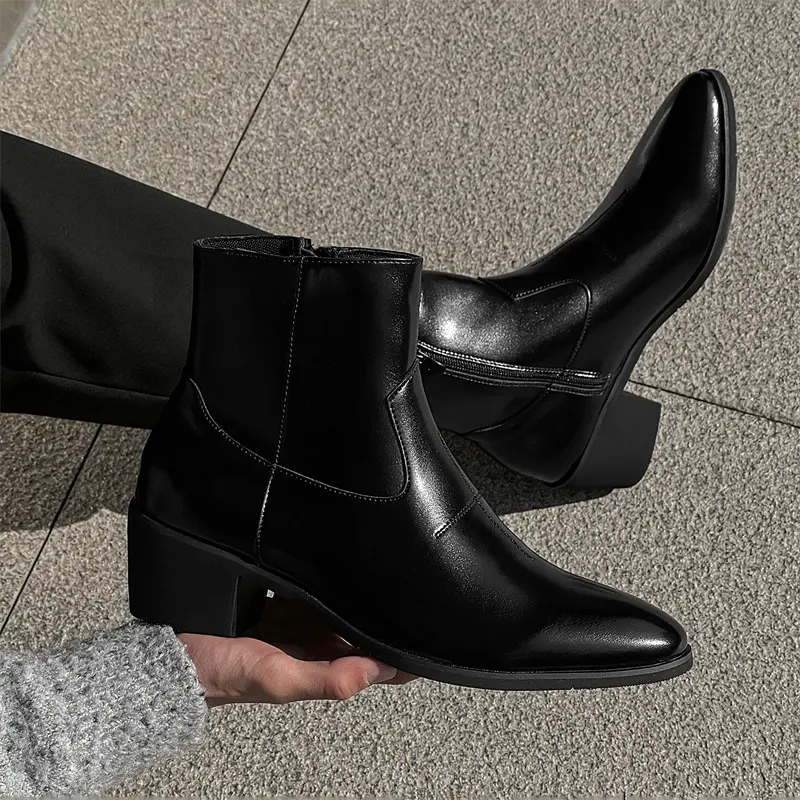 men's fashion party banquet chelsea boots slip-on original leather shoes cowboy tooling boot pointed toe high heels man footwear