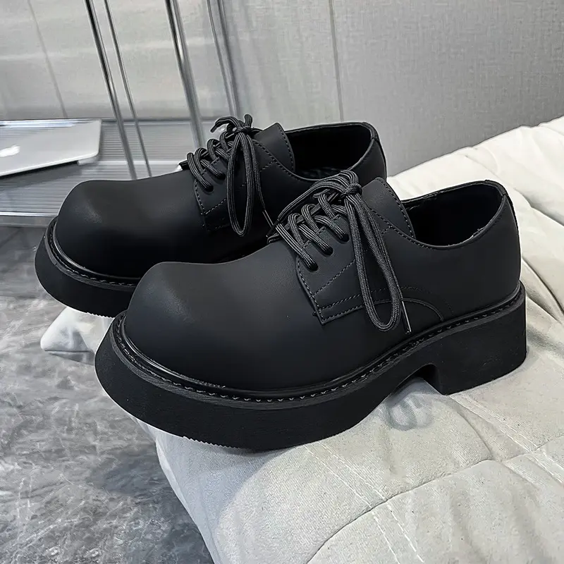 big size mens casual business wedding formal dress shoes lace-up black white platform shoe original leather footwear gentleman