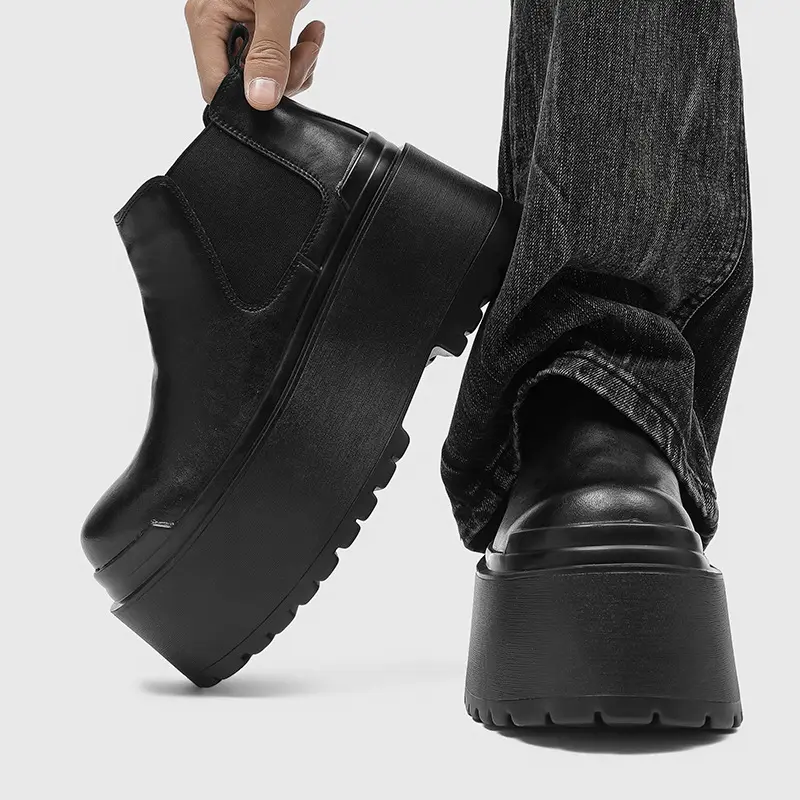 men's fashion punk hip hop high platform boots slip-on natural leather shoes cowboy chunky boot designer ankle chelsea botas man