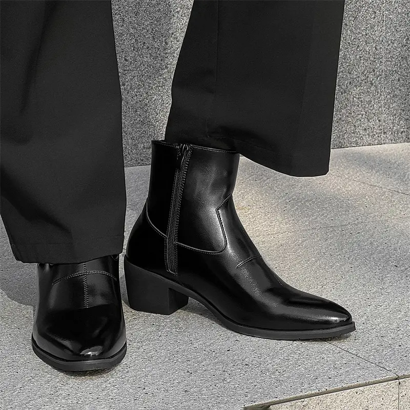 men's fashion party banquet chelsea boots slip-on original leather shoes cowboy tooling boot pointed toe high heels man footwear
