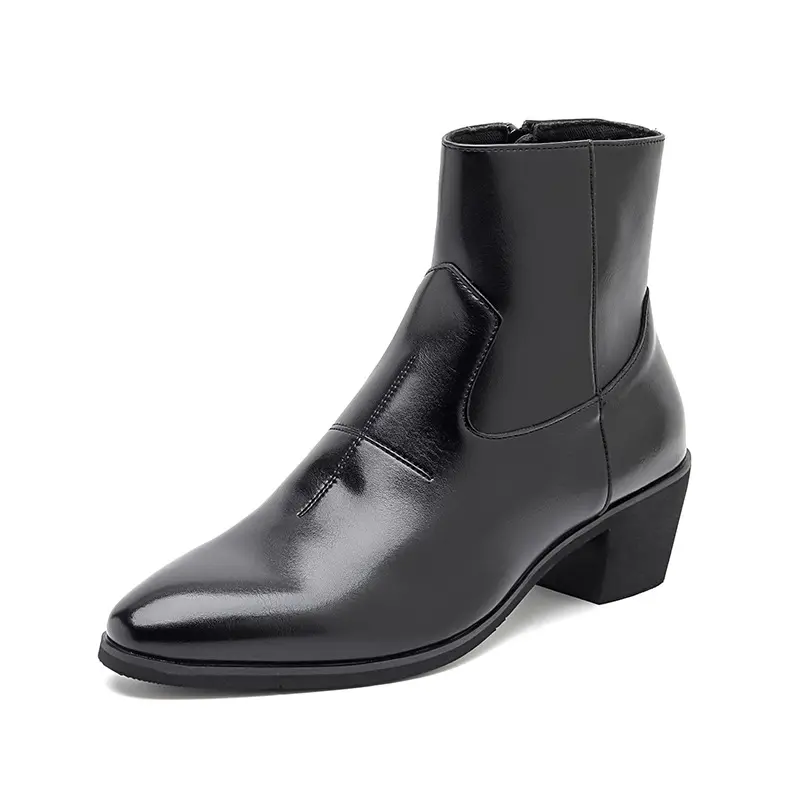 men's fashion party banquet chelsea boots slip-on original leather shoes cowboy tooling boot pointed toe high heels man footwear