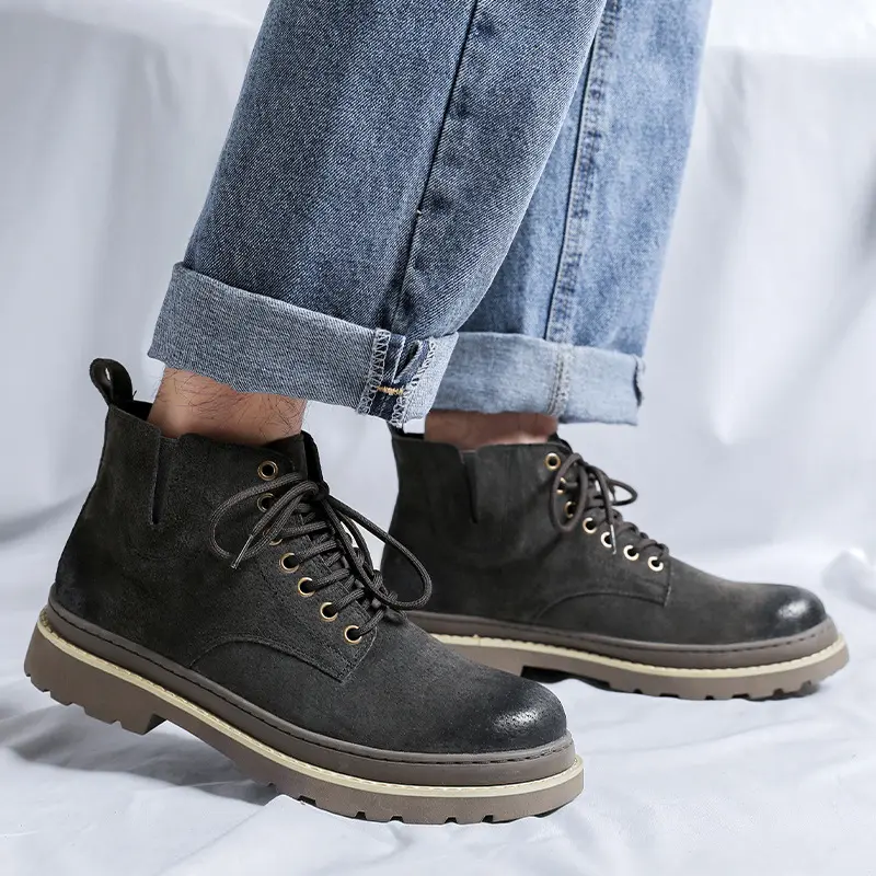mens casual desert boots cow suede leather shoes cowboy tooling work boot youth street style spring autumn ankle platform botas