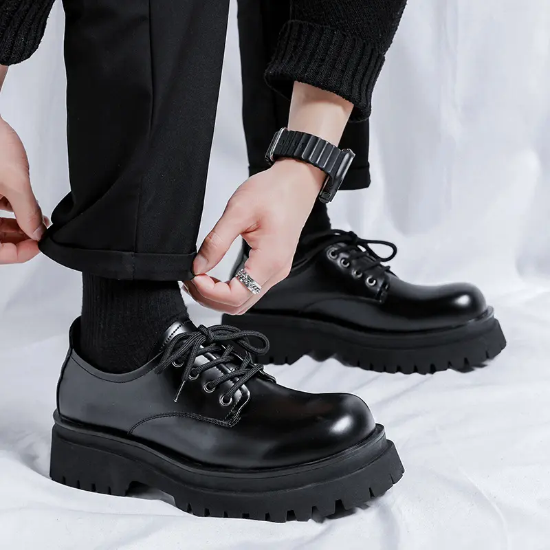 men casual business wedding formal dress original leather shoes lace-up derby shoe black stylish gentleman platform footwear man
