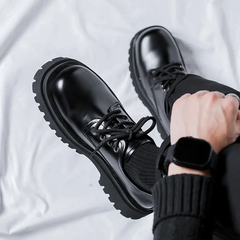 men casual business wedding formal dress original leather shoes lace-up derby shoe black stylish gentleman platform footwear man
