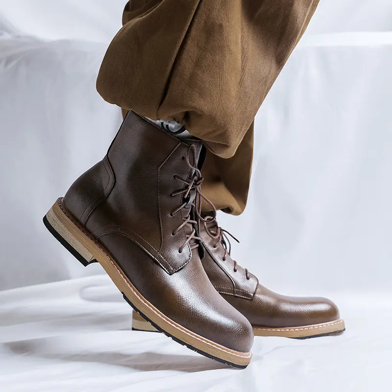 British stylish mens casual cowboy boots lace-up black brown shoes outdoors desert boot street style handsome ankle botas hombre