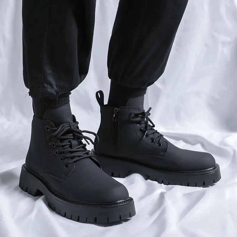 mens casual party prom dress platform boots black trendy autumn winter shoes cowboy genuine leather boot handsome ankle botas