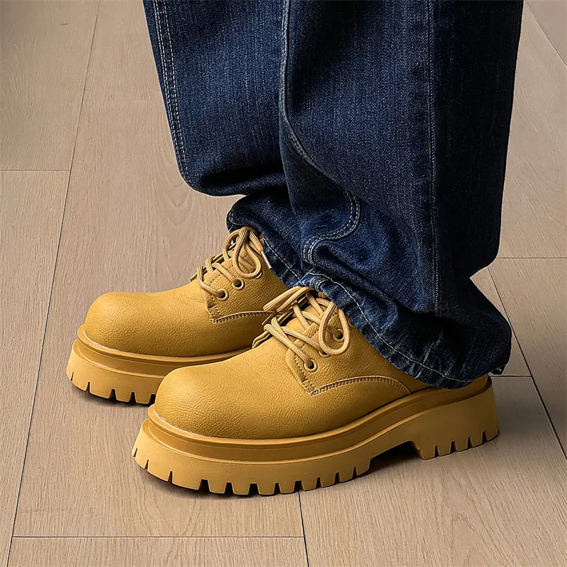 large size mens casual business office platform shoes lace-up genuine leather derby shoe black white sneakers gentleman footwear