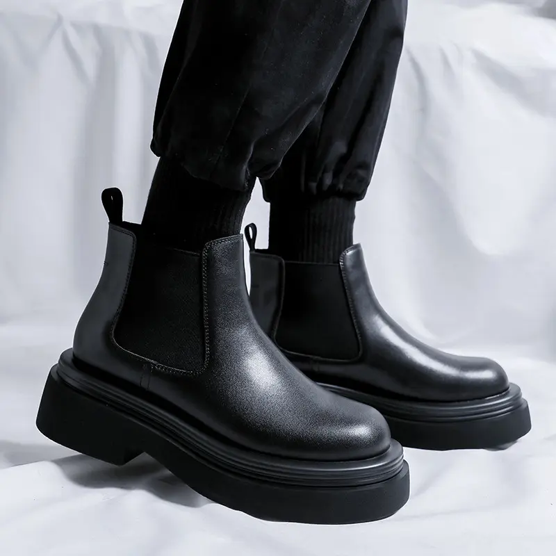 British style mens casual chelsea boots black tide genuine leather shoes cowboy platform boot spring autumn ankle botas zapatos
