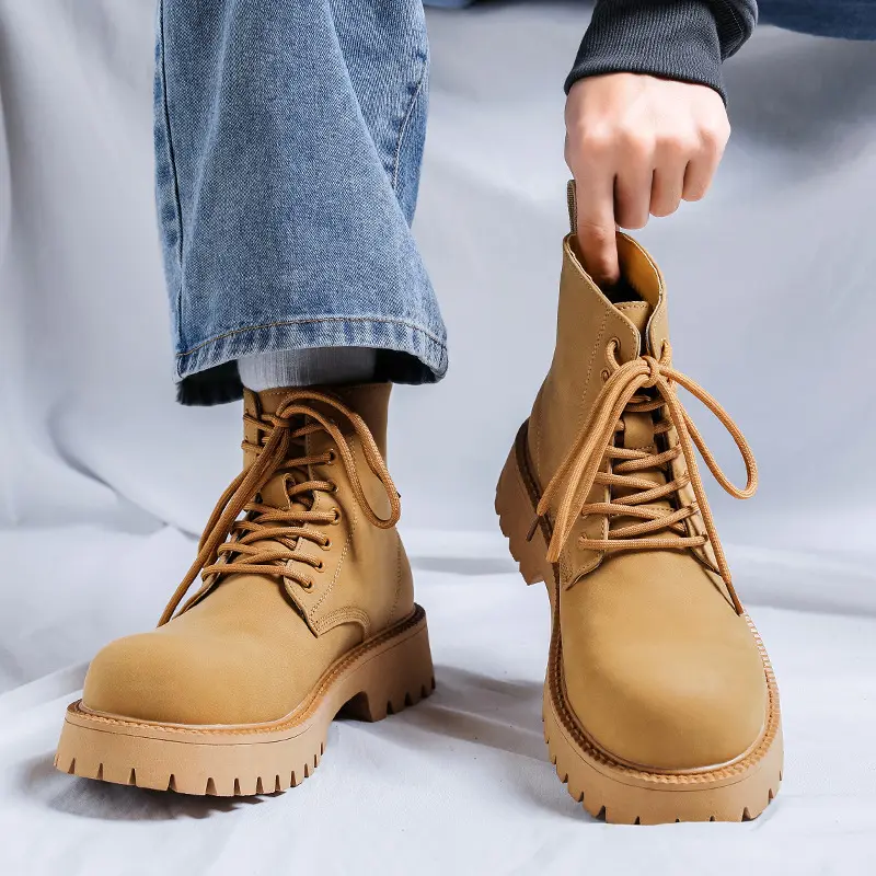 large size men's casual tooling work boots original leather shoes cowboy platform desert boot outdoors autumn winter ankle botas