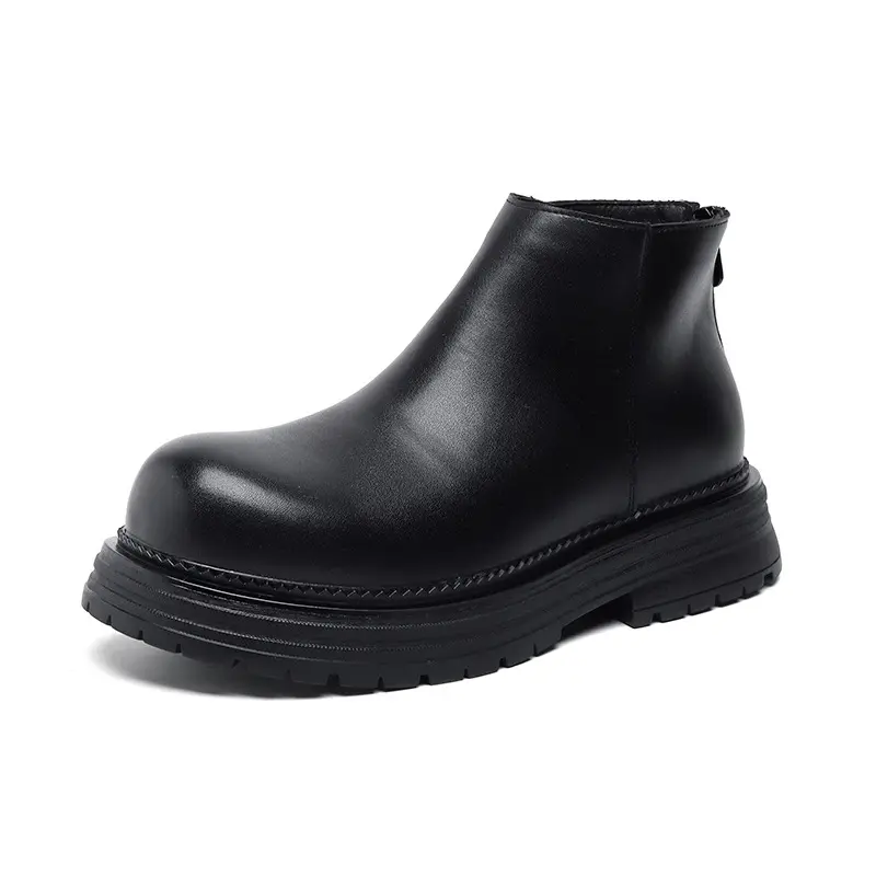 mens fashion genuine leather boots black trendy platform shoes party banquet dress cowboy ankle boot autumn winter chelsea botas