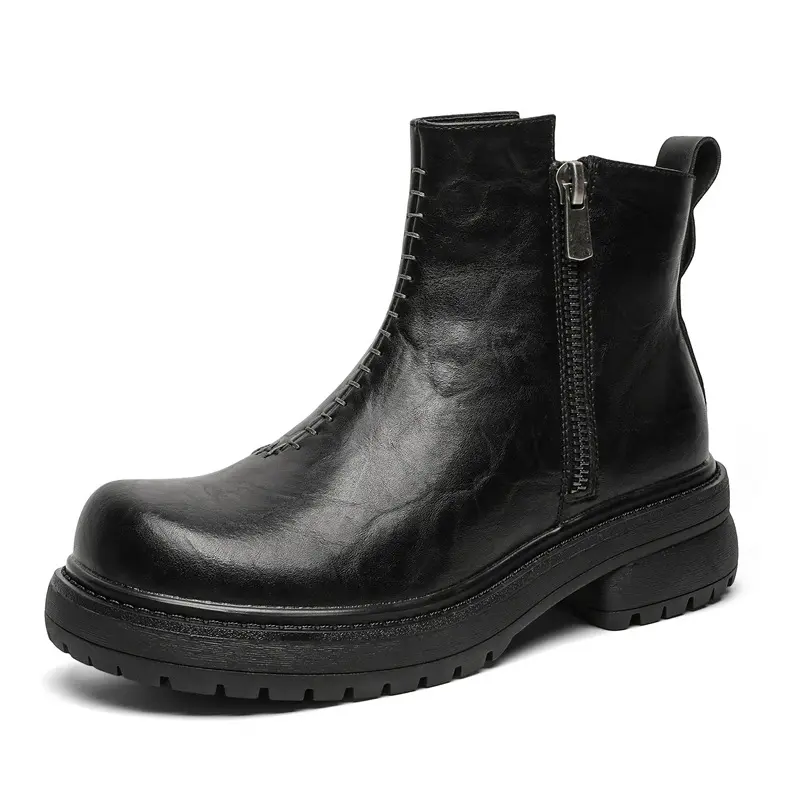 men fashion punk rock chelsea boots black genuine leather shoes big toe cowboy platform boot brand designer cool ankle botas man