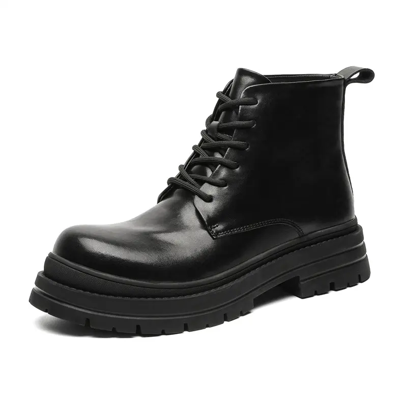 men's casual party banquet platform boots lace-up genuine leather shoes black trendy cowboy ankle boot handsome short botas male