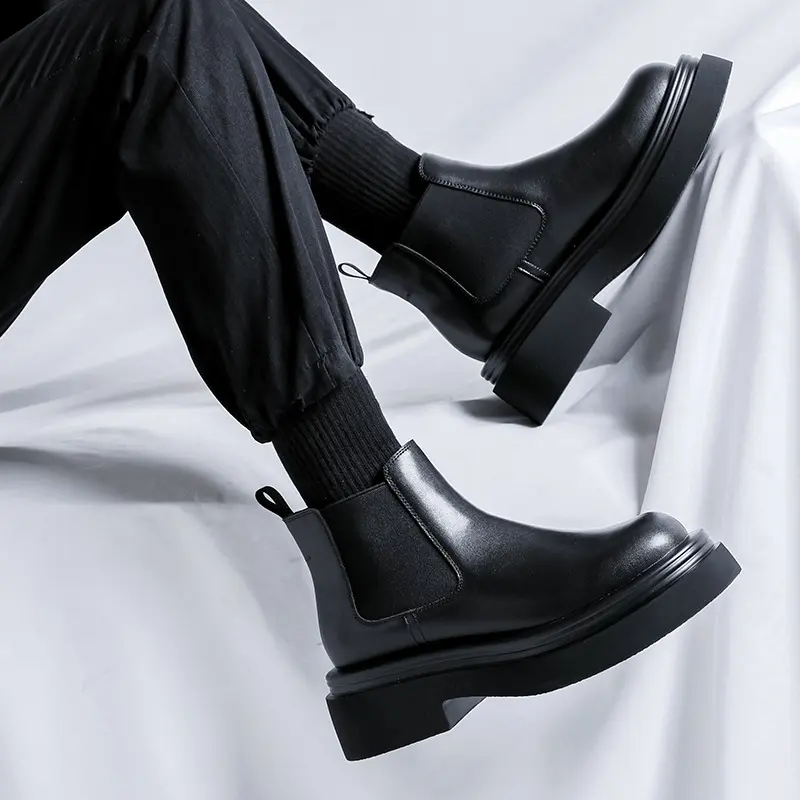British style mens casual chelsea boots black tide genuine leather shoes cowboy platform boot spring autumn ankle botas zapatos