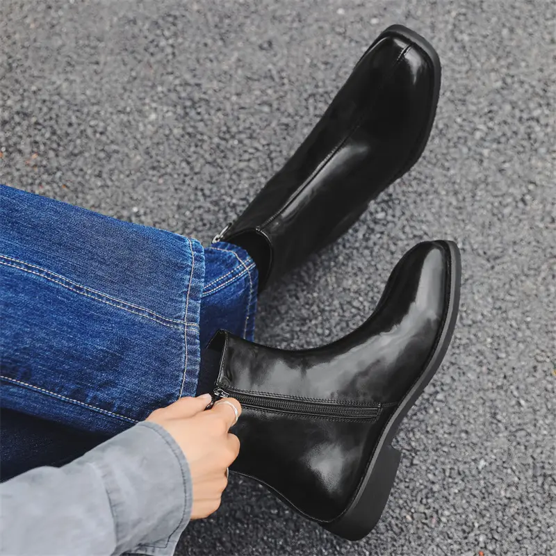 England style men's casual chelsea boots black stylish original leather shoes party banquet dress cowboy boot ankle botas hombre