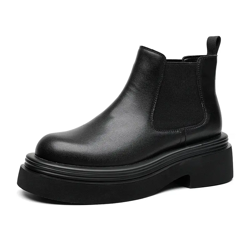 British style mens casual chelsea boots black tide genuine leather shoes cowboy platform boot spring autumn ankle botas zapatos