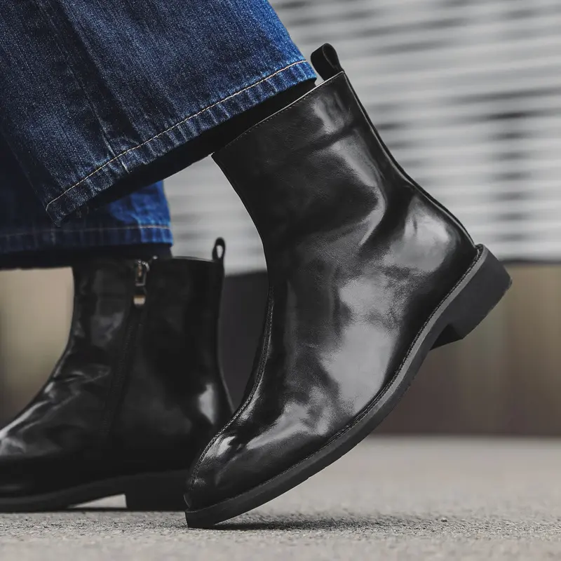 England style men's casual chelsea boots black stylish original leather shoes party banquet dress cowboy boot ankle botas hombre