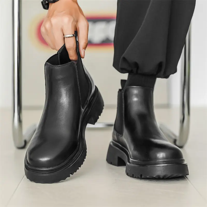 men fashion party prom dress chelsea boots slip-on genuine leather shoes cowboy autumn winter boot cool platform ankle botas man