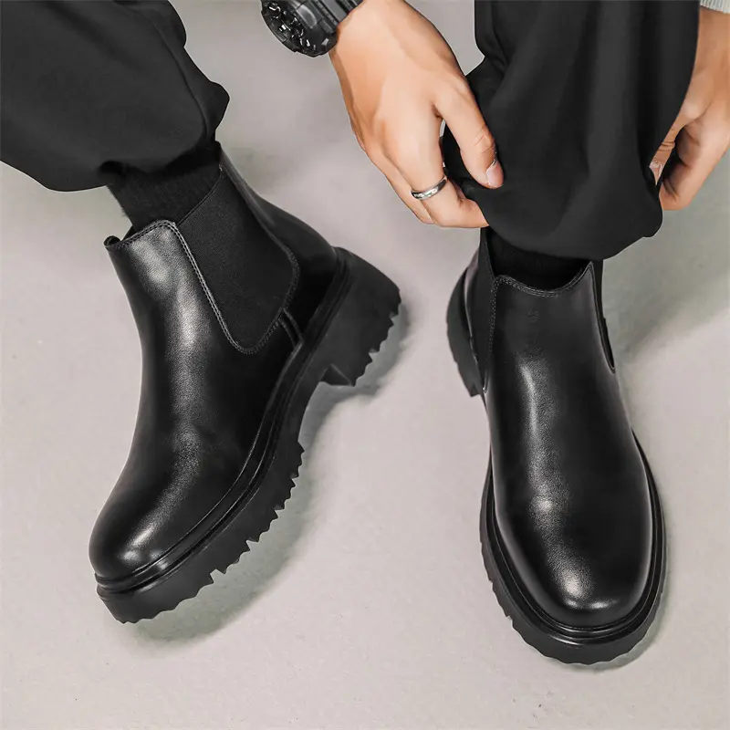men fashion party prom dress chelsea boots slip-on genuine leather shoes cowboy autumn winter boot cool platform ankle botas man