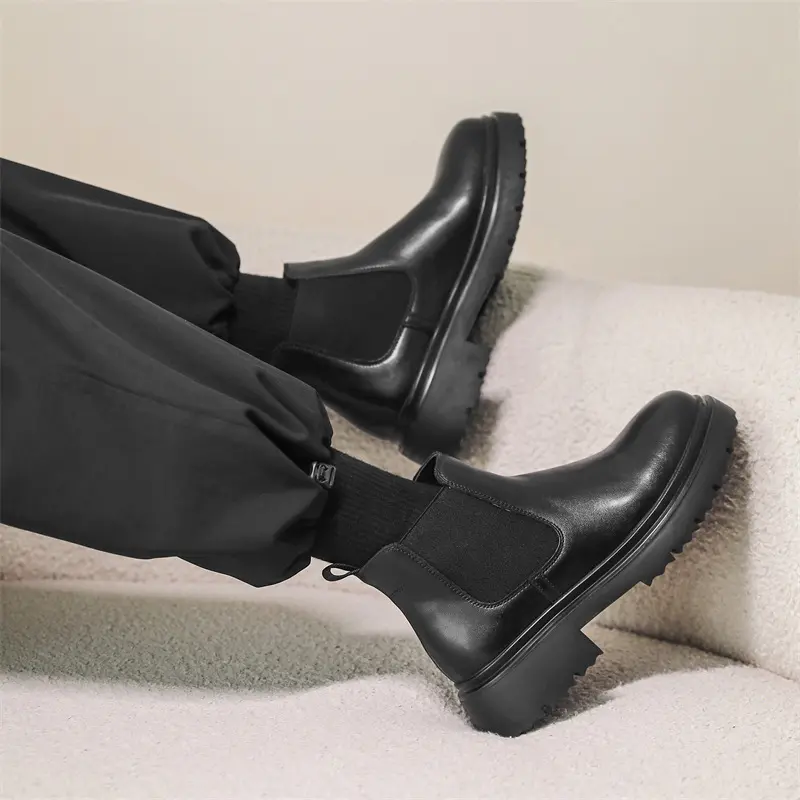 men fashion party prom dress chelsea boots slip-on genuine leather shoes cowboy autumn winter boot cool platform ankle botas man