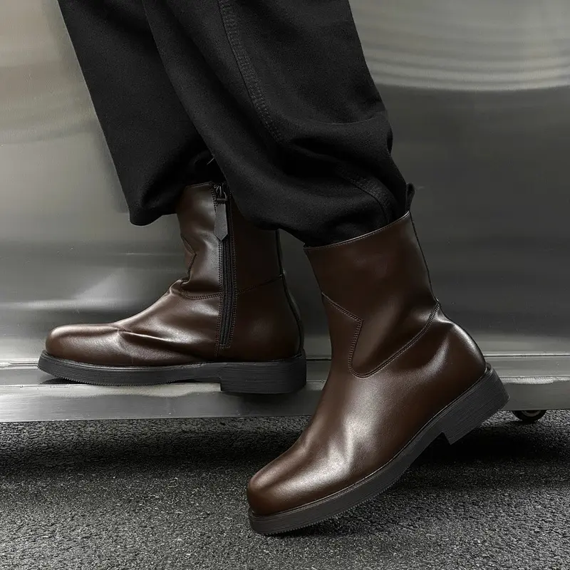 men's casual high motorcycle boots black brown original leather shoes cowboy platform chelsea boot handsome long chimney botas