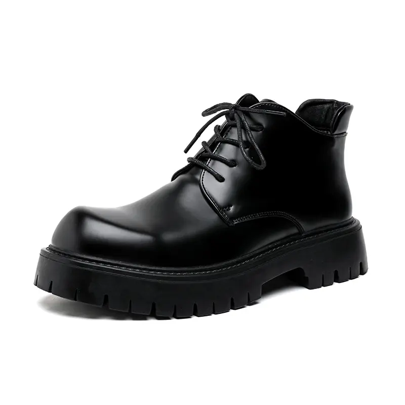 men's casual party banquet dress platform boots black trendy natural leather shoes cowboy ankle boot handsome short botas hombre