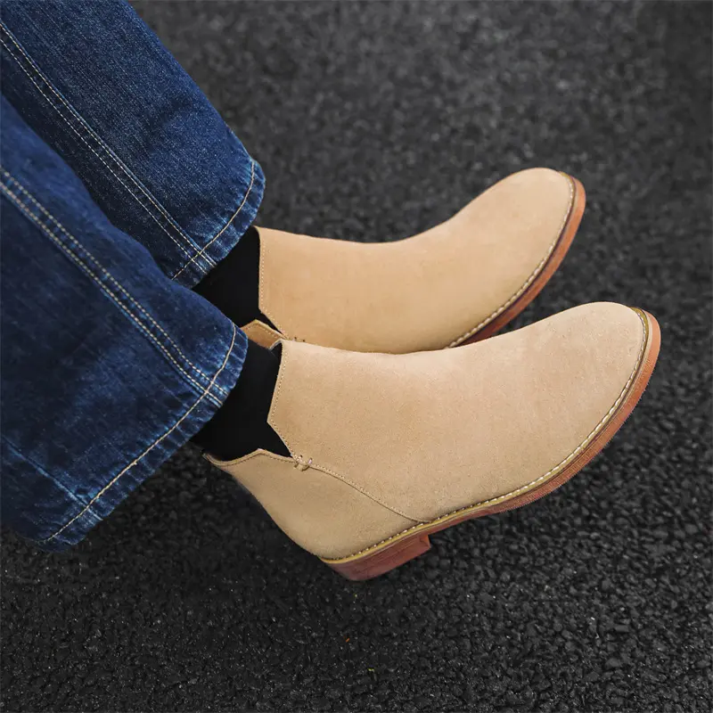 England style men's casual chelsea boots slip-on cow suede leather shoes cowboy autumn winter boot handsome ankle botas hombre