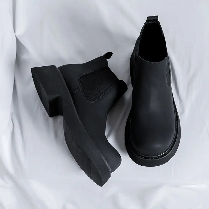 mens luxury fashion chelsea boots black trendy platform shoes party banquet dress cowboy ankle boot genuine leather short botas