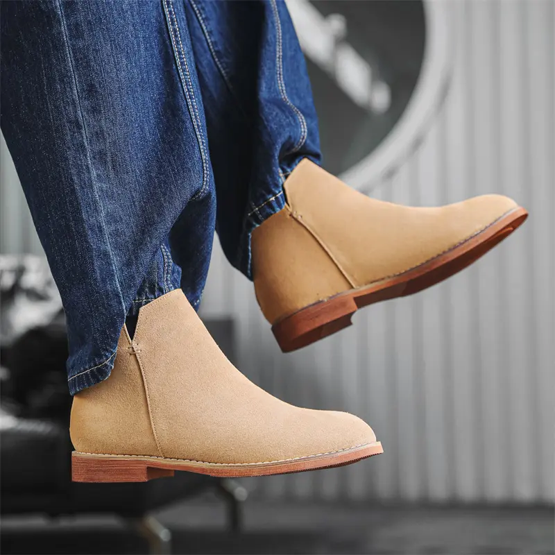 England style men's casual chelsea boots slip-on cow suede leather shoes cowboy autumn winter boot handsome ankle botas hombre