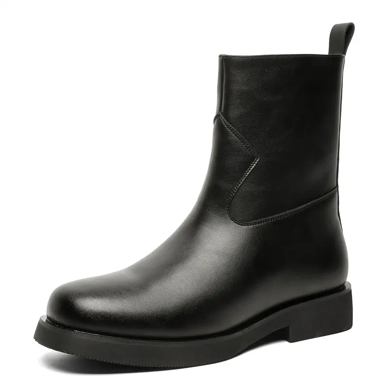 men's casual high motorcycle boots black brown original leather shoes cowboy platform chelsea boot handsome long chimney botas