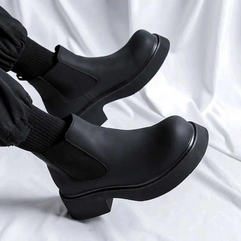 mens luxury fashion chelsea boots black trendy platform shoes party banquet dress cowboy ankle boot genuine leather short botas