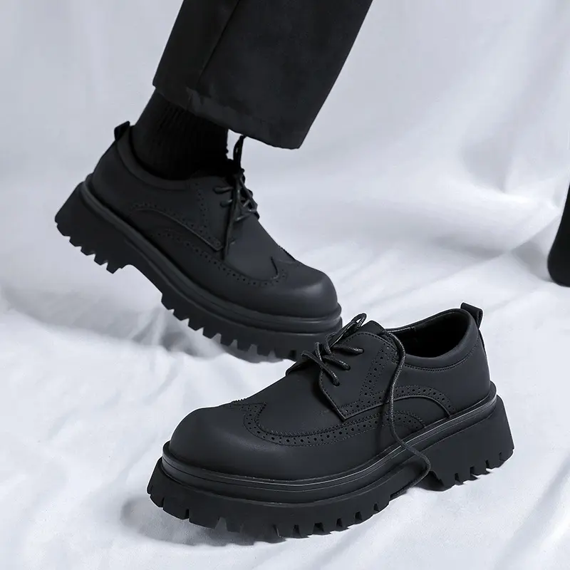 men's fashion wedding party dress genuine leather brogue shoes lace-up derby shoe black trendy platform sneakers youth footwear