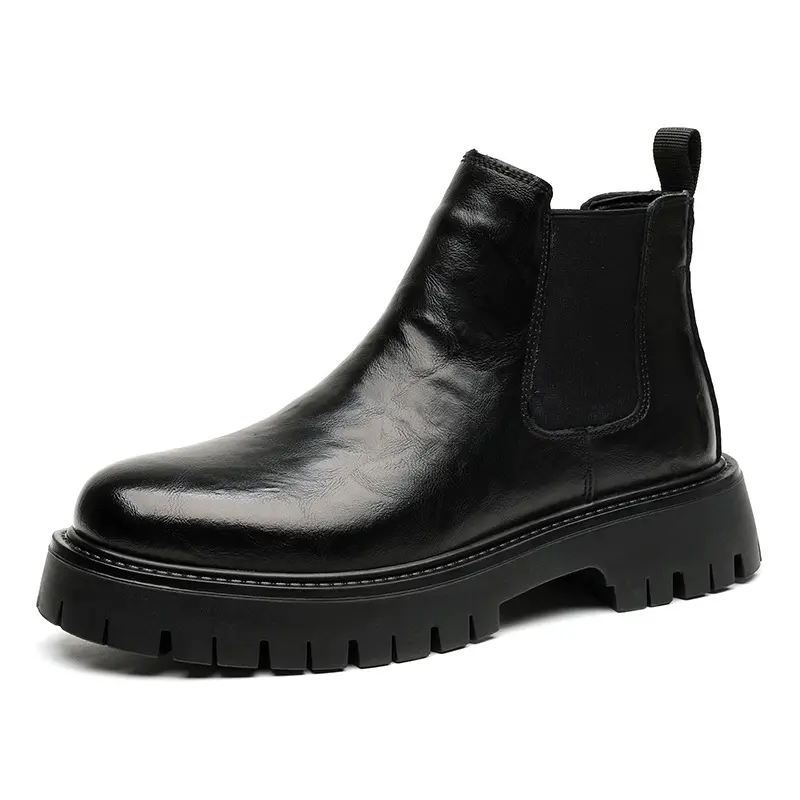 men fashion chelsea boots black stylish genuine leather shoes cowboy autumn winter boot business office platform ankle botas man