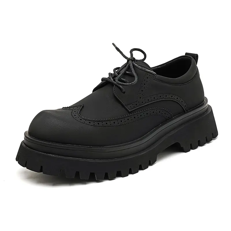 men's fashion wedding party dress genuine leather brogue shoes lace-up derby shoe black trendy platform sneakers youth footwear