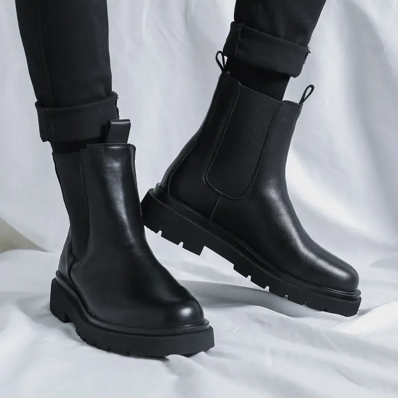 mens fashion chelsea boots black trendy original leather shoes cowboy platform boot big size autumn winter high botas masculinas