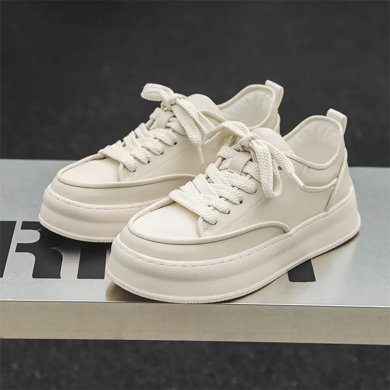Korean style men casual flats platform shoes lace-up white original leather oxfords shoe youth street sneakers trendy footwear