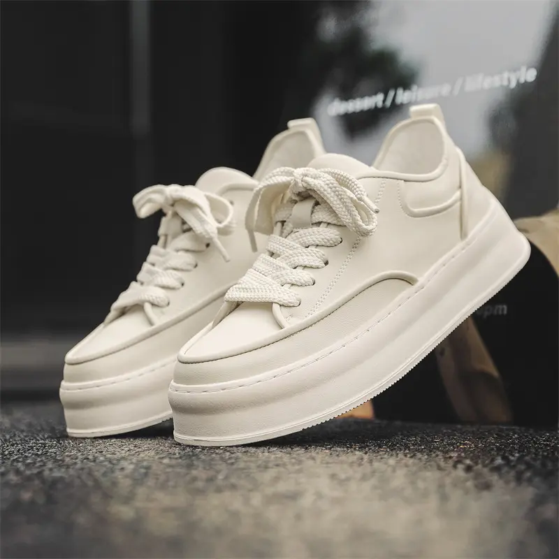 Korean style men casual flats platform shoes lace-up white original leather oxfords shoe youth street sneakers trendy footwear