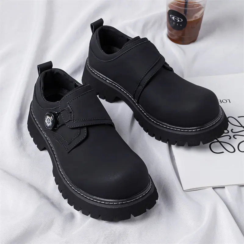 big size men casual genuine leather shoes slip-on platform monk shoe black stylish breathable loafers big toe tooling footwear