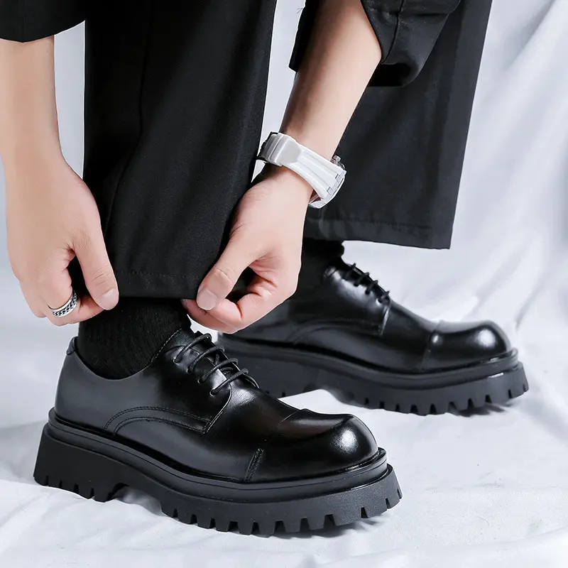 mens fashion business wedding dress platform shoes lace-up oxfords derby shoe black brown sneakers youth gentleman footwear mans