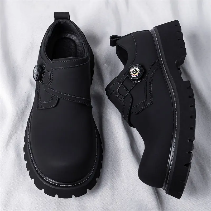 big size men casual genuine leather shoes slip-on platform monk shoe black stylish breathable loafers big toe tooling footwear