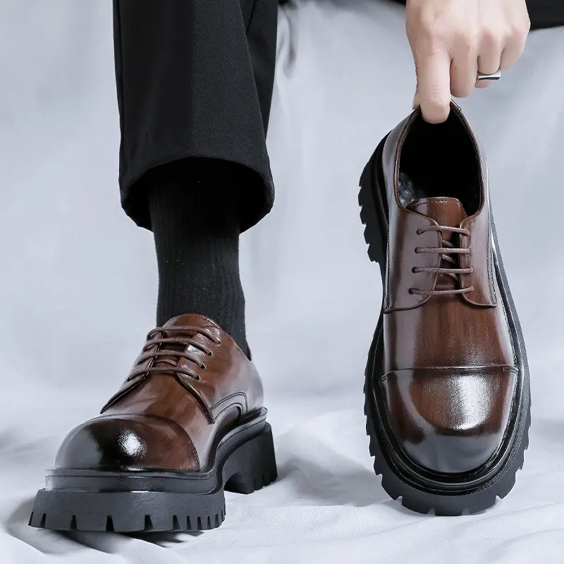 mens fashion business wedding dress platform shoes lace-up oxfords derby shoe black brown sneakers youth gentleman footwear mans