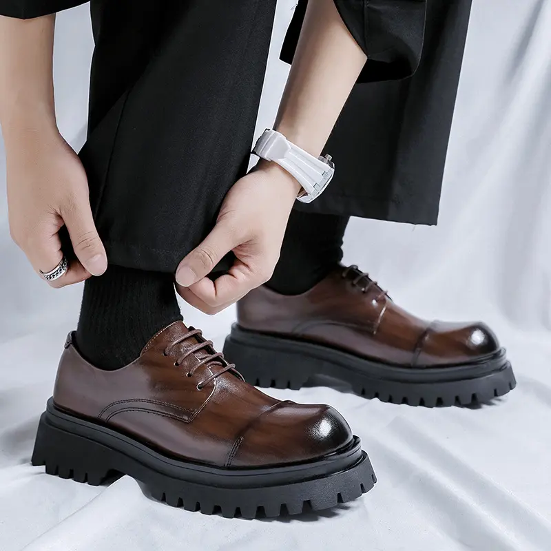 mens fashion business wedding dress platform shoes lace-up oxfords derby shoe black brown sneakers youth gentleman footwear mans