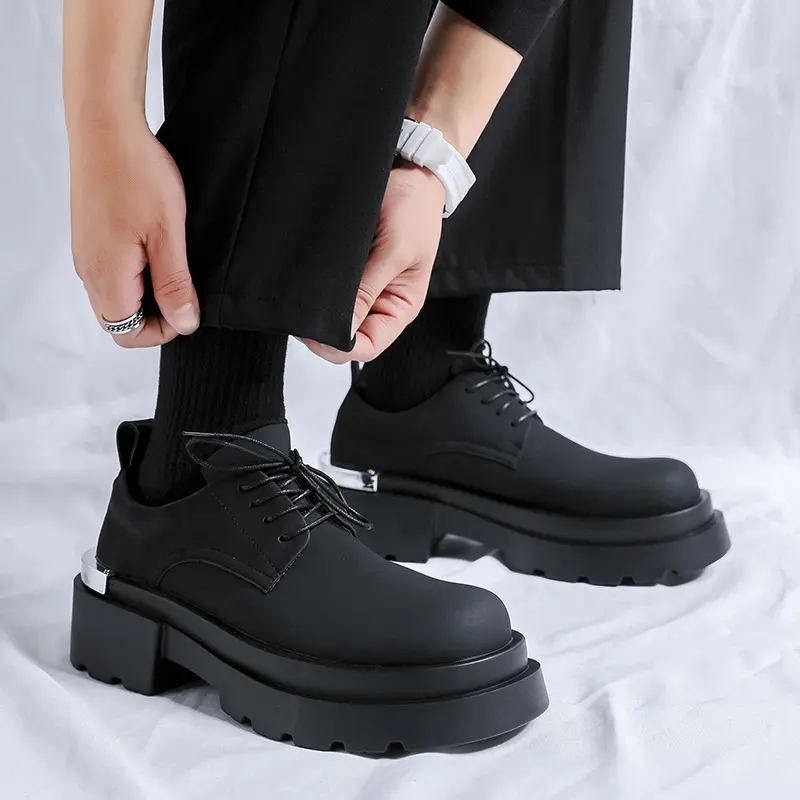 British style men's fashion original leather shoes lace-up derby shoe black trendy platform sneakers party prom footwear zapatos