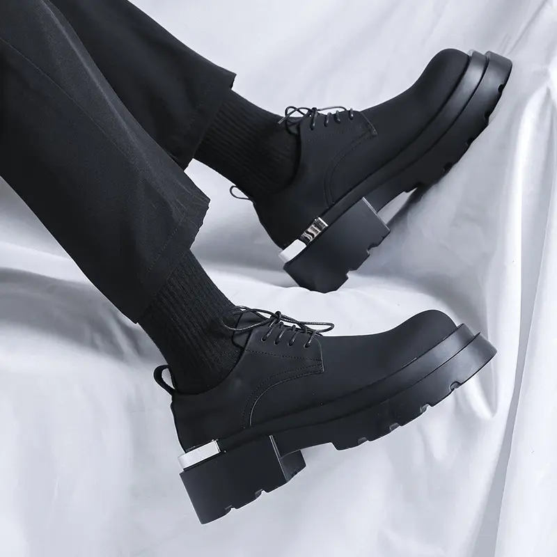 British style men's fashion original leather shoes lace-up derby shoe black trendy platform sneakers party prom footwear zapatos
