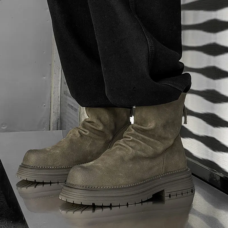 men fashion punk hip hop high chelsea boots cow suede leather shoes cowboy platform boot spring autumn handsome motorcycle botas