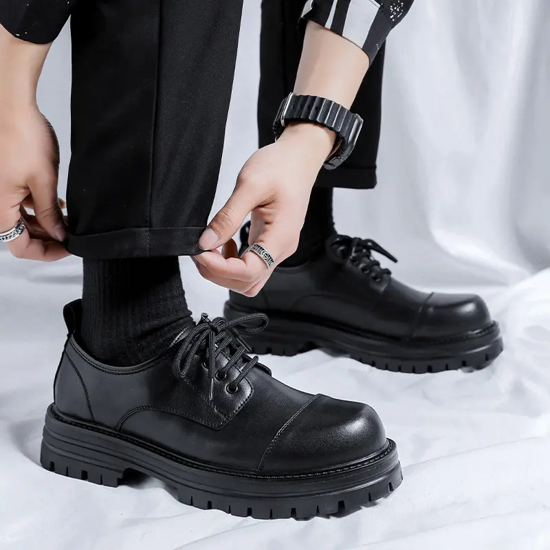 men's casual business wedding formal dress original leather shoes lace-up platform shoe black trendy sneakers gentleman footwear